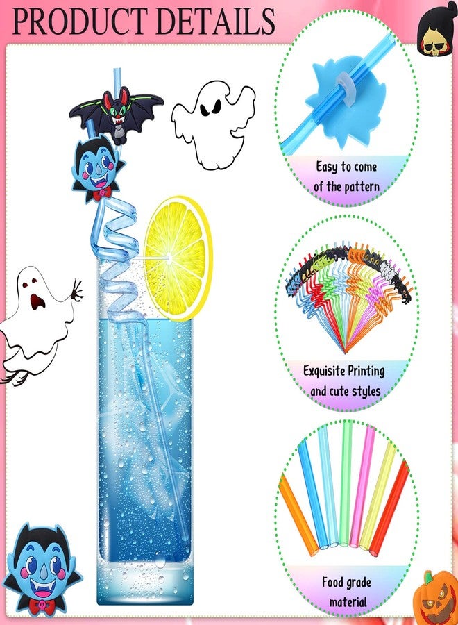 Capoda 24 Pcs Halloween Party Favors Straws Reusable Plastic Crazy Straws Bats Pumpkin Cat Ghost with 2 Cleaning Brush for Kids Supplies Birthday Decoration, 8 Styles - Image 3