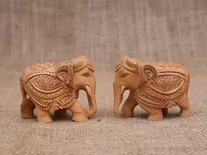 JC Crafts & Fabrics JC Crafts Fabrics Rajasthani Handicrafts Artistic Wooden Elephant Showpiece for Home and Office Decor 3Inch Down Trunk Figurine