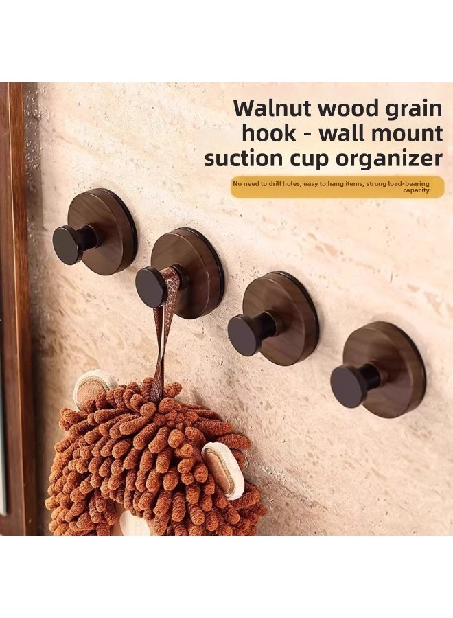 4-Pack No-Drill Suction Cup Hooks – 10 lbs Weight Capacity, Wood-Grain & Black Finish, Waterproof & Rustproof, Reusable Adhesive Hooks for Bathroom, Shower, Kitchen, Mirror & Glass – Damage-Free Hanging for Towels, Robes, Bags & Hats (Wood + Black) - Image 4
