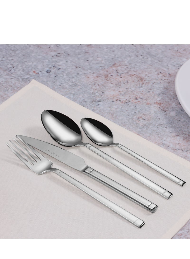 Serenk Serenk Barcelona 24-Piece Premium 18/10 Stainless Steel Cutlery Set - Sleek, Durable Flatware for Modern Dining  - Image 3