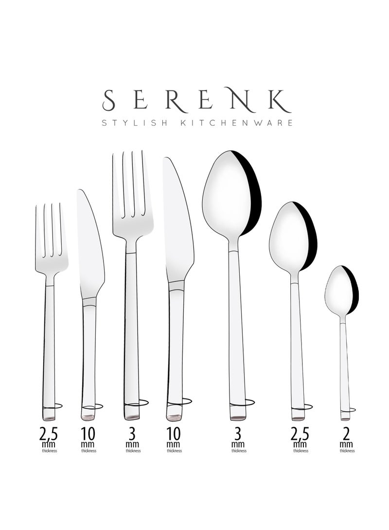 Serenk Serenk Barcelona 24-Piece Premium 18/10 Stainless Steel Cutlery Set - Sleek, Durable Flatware for Modern Dining  - Image 5