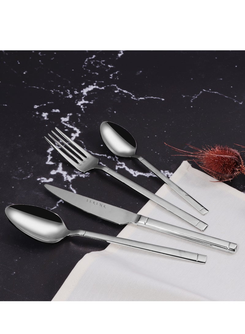 Serenk Serenk Barcelona 24-Piece Premium 18/10 Stainless Steel Cutlery Set - Sleek, Durable Flatware for Modern Dining  - Image 4