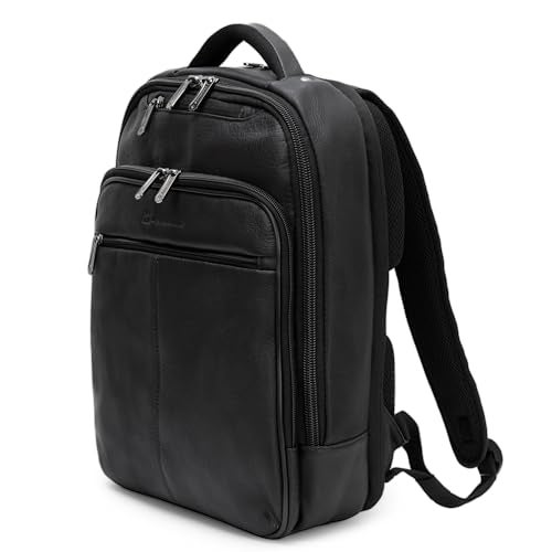Alpine Swiss Olsen 13” Laptop Travel Backpack Genuine Leather Slim Business Travel Carry On Daypack Black - Image 2