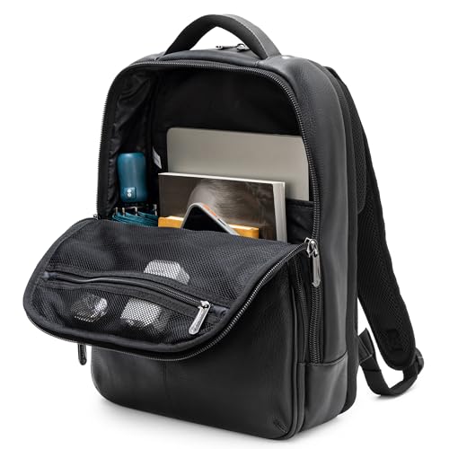 Alpine Swiss Olsen 13” Laptop Travel Backpack Genuine Leather Slim Business Travel Carry On Daypack Black - Image 5