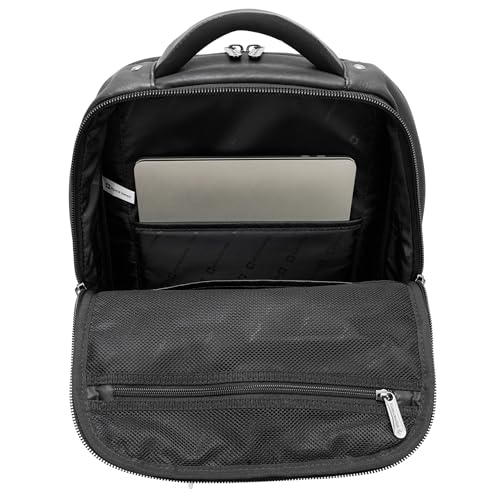 Alpine Swiss Olsen 13” Laptop Travel Backpack Genuine Leather Slim Business Travel Carry On Daypack Black - Image 4