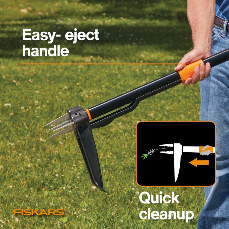 Fiskars 4-Claw Stand Up Weed Puller Tool, Gardening Hand Weeding Tool with 39" Long Ergonomic Handle with Easy-Eject Mechanism - Image 4
