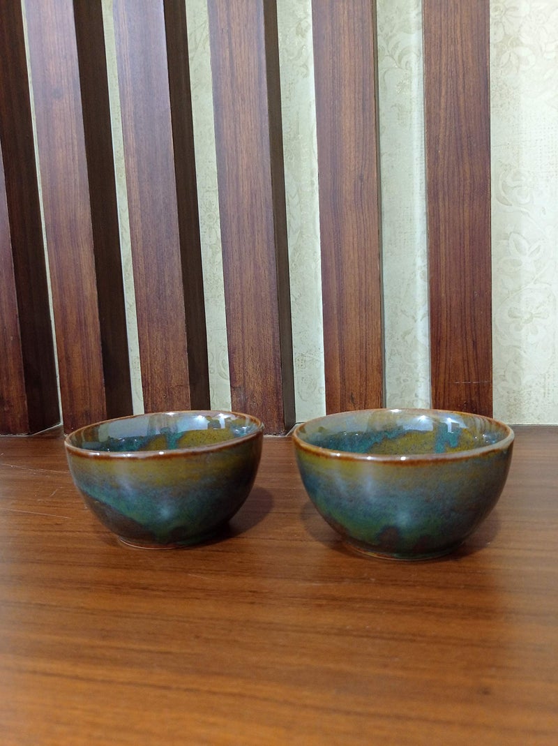 Caffeine Ceramic Handmade Multicolour Studio katori Bowl (Set of 2) - Image 1