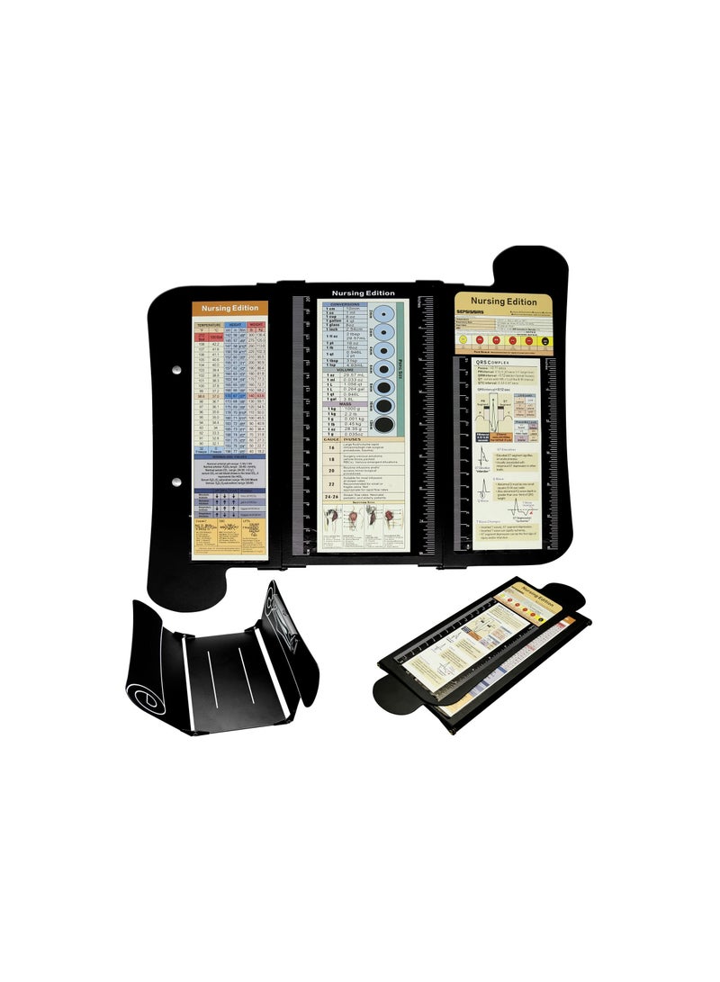 SOLARAE لوحة ملاحظات قابلة للطي للممرضات، لوحة طبية من الألمنيوم مع أوراق الغش لإصدار التمريض، لوحة ملاحظات قابلة للطي للممرضات والأطباء وهدايا طلاب التمريض، سوداء، لوحة ملاحظات ثلاثية الطي للممرضات (1 عبوة)  - Image 1