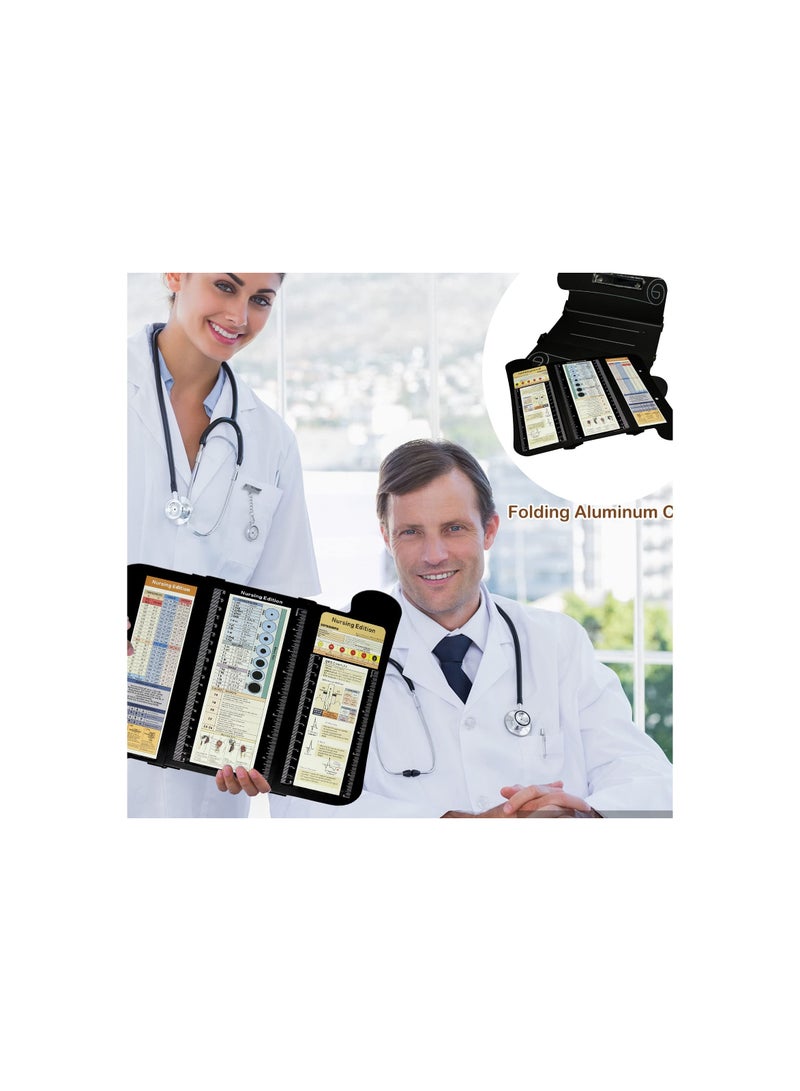 SOLARAE لوحة ملاحظات قابلة للطي للممرضات، لوحة طبية من الألمنيوم مع أوراق الغش لإصدار التمريض، لوحة ملاحظات قابلة للطي للممرضات والأطباء وهدايا طلاب التمريض، سوداء، لوحة ملاحظات ثلاثية الطي للممرضات (1 عبوة)  - Image 3