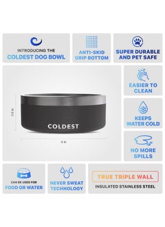 THE COLDEST WATER Coldest Dog Bowl - Anti Rust Metal & Non Slip Dog Bowls Large, Spill Proof Heavy Duty 3 Layers Insulated Dog Bowl - Food and Water Bowl for Dogs, Cats & Pets, Dishwasher Safe (64 oz, Stealth Black)  - Image 5