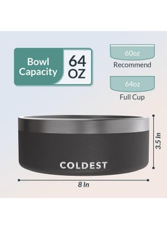 THE COLDEST WATER Coldest Dog Bowl - Anti Rust Metal & Non Slip Dog Bowls Large, Spill Proof Heavy Duty 3 Layers Insulated Dog Bowl - Food and Water Bowl for Dogs, Cats & Pets, Dishwasher Safe (64 oz, Stealth Black)  - Image 4