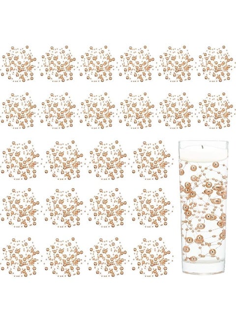 24 Pcs Artificial Pearl String for Floating Candle Faux Pearls Beads String Pearl Party Garland Decoration for Vases Filler Wedding Centerpiece Christmas Party Decor (Rose Gold)