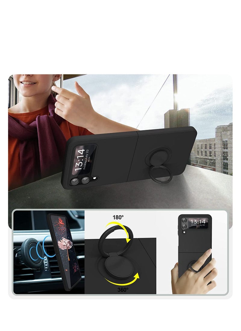 Generic - Design for Samsung Z Flip 4 Case Silicone,Protective Phone Case with Ring Finger Grip,Galaxy Flip 4 case Matte Soft Silicone Cover,Fashion Slim Case for Samsung Galaxy Z Flip 4 Phone Case--Black - Image 1