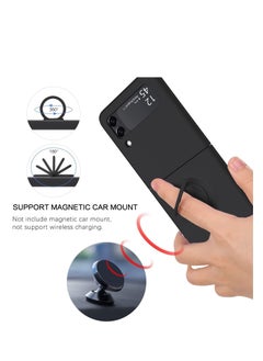 Design for Samsung Z Flip 4 Case Silicone,Protective Phone Case with Ring Finger Grip,Galaxy Flip 4 case Matte Soft Silicone Cover,Fashion Slim Case for Samsung Galaxy Z Flip 4 Phone Case--Black