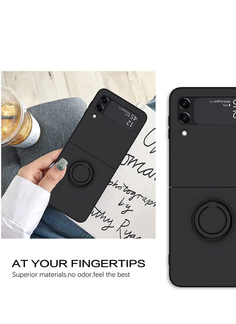Generic - Design for Samsung Z Flip 4 Case Silicone,Protective Phone Case with Ring Finger Grip,Galaxy Flip 4 case Matte Soft Silicone Cover,Fashion Slim Case for Samsung Galaxy Z Flip 4 Phone Case--Black - Image 1
