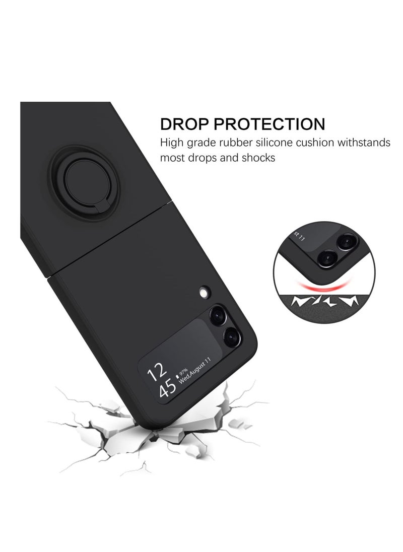 Generic - Design for Samsung Z Flip 4 Case Silicone,Protective Phone Case with Ring Finger Grip,Galaxy Flip 4 case Matte Soft Silicone Cover,Fashion Slim Case for Samsung Galaxy Z Flip 4 Phone Case--Black - Image 1