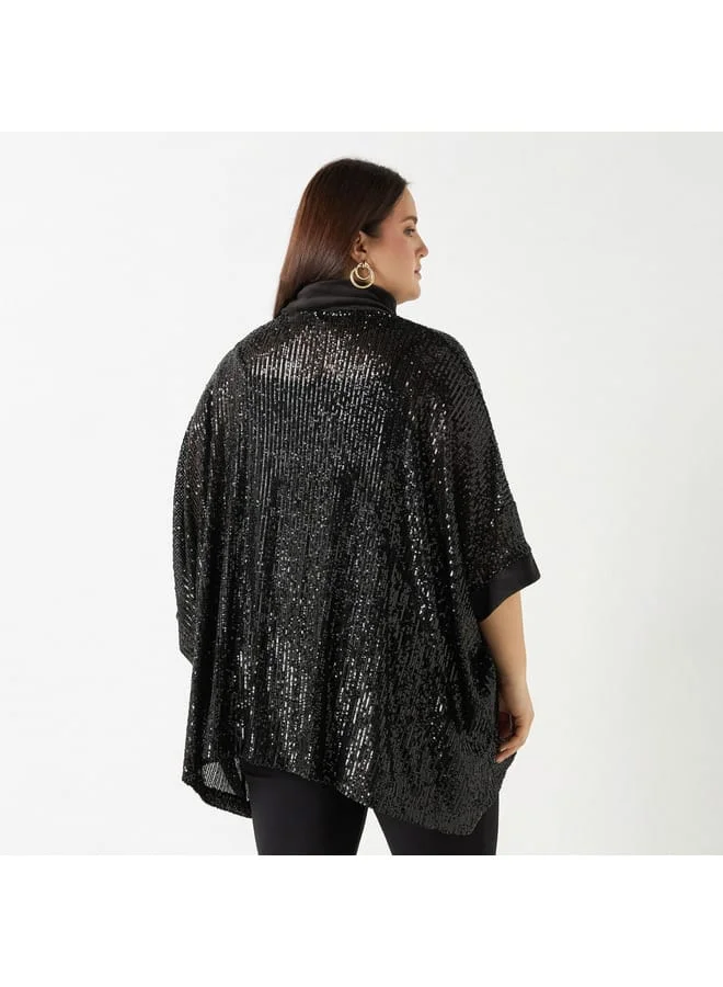 Ulla Popken Plus Size Ulla Popken Embellished High Neck Poncho