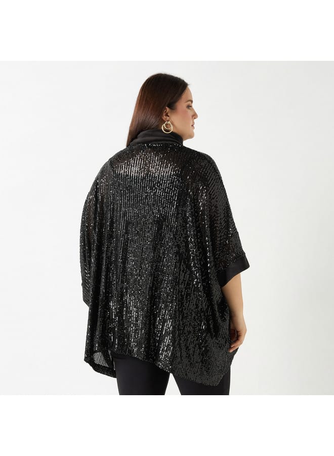 Ulla Popken Plus Size Ulla Popken Embellished High Neck Poncho  - Image 3