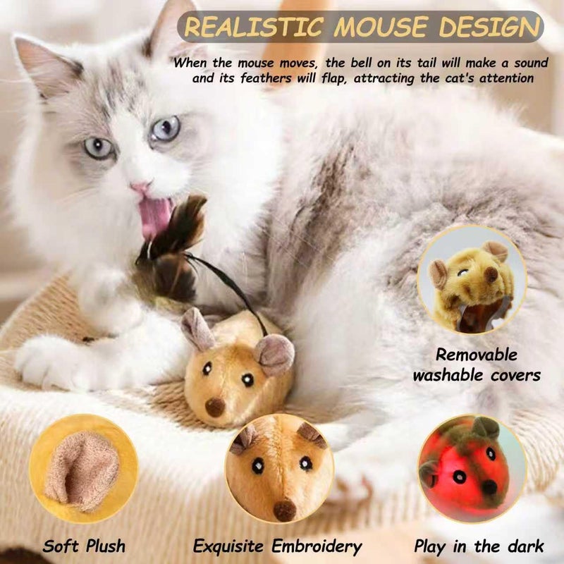 Pixibond Interactive Mouse Cat Toy, Automatic Moving Fake Rat Mouse Cat Toy, Realistic Rechargeable Dog Mouse Toy with Sound & Feather & Bell, Prank Joke Scary Trick Rats for Cats Dogs - Image 2