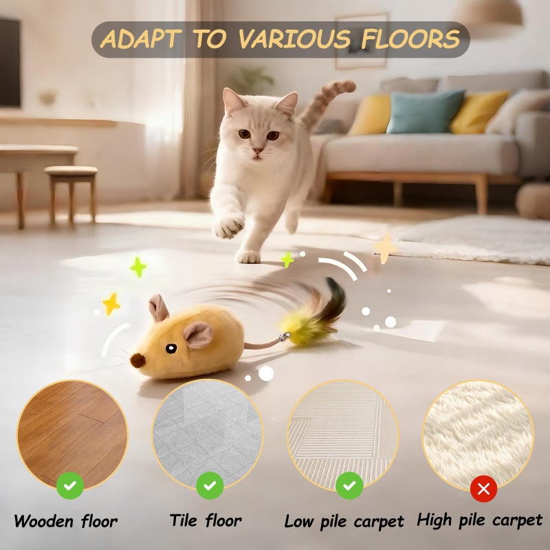 Pixibond Interactive Mouse Cat Toy, Automatic Moving Fake Rat Mouse Cat Toy, Realistic Rechargeable Dog Mouse Toy with Sound & Feather & Bell, Prank Joke Scary Trick Rats for Cats Dogs - Image 5