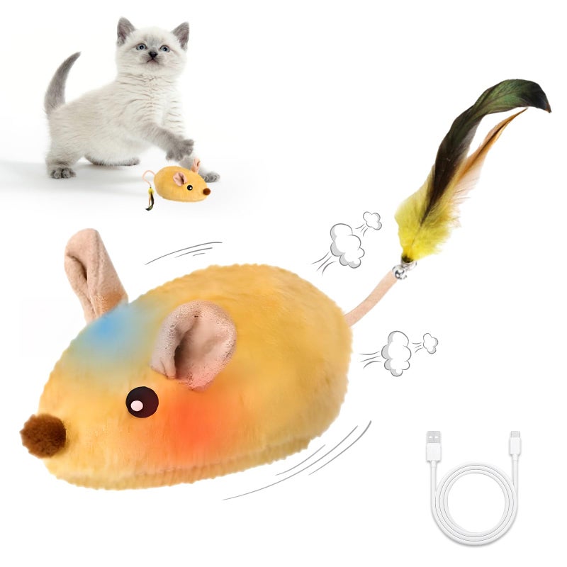 Pixibond Interactive Mouse Cat Toy, Automatic Moving Fake Rat Mouse Cat Toy, Realistic Rechargeable Dog Mouse Toy with Sound & Feather & Bell, Prank Joke Scary Trick Rats for Cats Dogs - Image 1