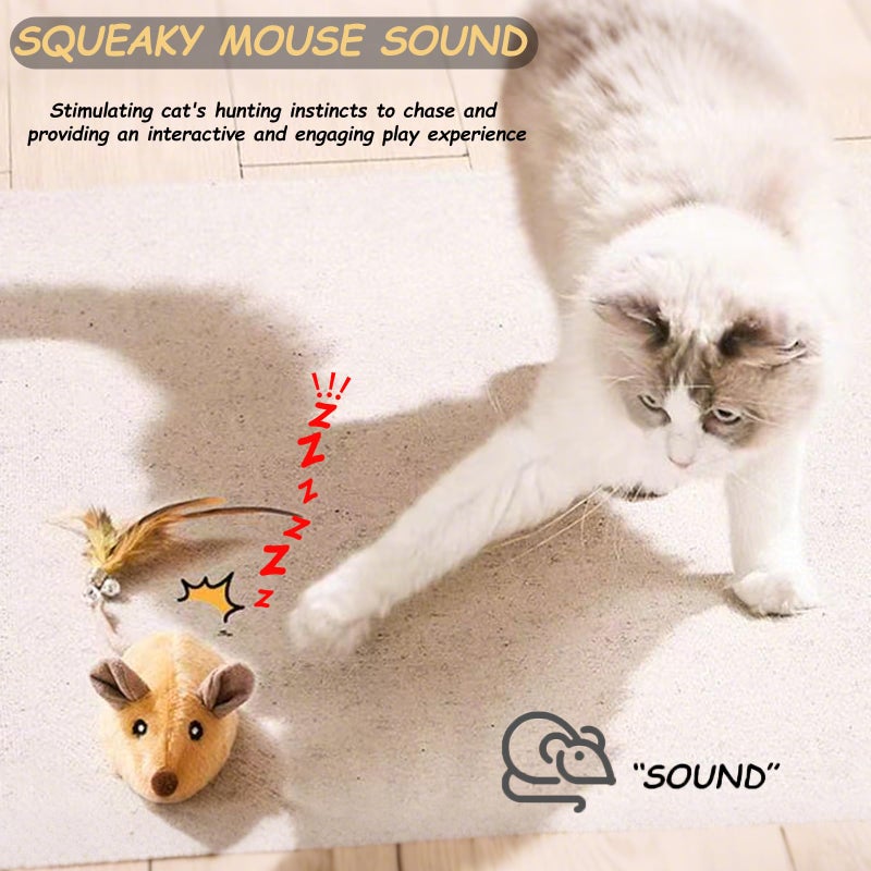 Pixibond Interactive Mouse Cat Toy, Automatic Moving Fake Rat Mouse Cat Toy, Realistic Rechargeable Dog Mouse Toy with Sound & Feather & Bell, Prank Joke Scary Trick Rats for Cats Dogs - Image 3