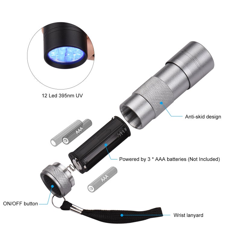 مصباح curing UV صغير ضوء UV مصابيح يدوية 12 LED 395nm كاشف ضوء صغير للوجه ماسك - Image 5