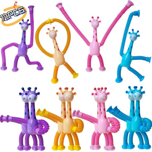 Nbguigdstr 12 Pcs Telescopic Suction Cup Giraffe ToySucker Pop Tube Fidget Sensory Toys Party Favors For Kids Toddler Age 3 4 5 6 7 8 9Valentine Day Birthday Return Gifts Goodie Bag Stuffers Classroom Prizes - Image 1