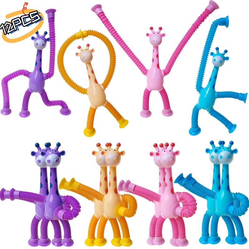 Nbguigdstr 12 Pcs Telescopic Suction Cup Giraffe ToySucker Pop Tube Fidget Sensory Toys Party Favors For Kids Toddler Age 3 4 5 6 7 8 9Valentine Day Birthday Return Gifts Goodie Bag Stuffers Classroom Prizes - Image 4