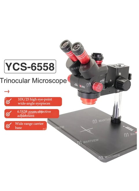 YCS-6558X 6.5X-58X Rotation Trinocular Stereo Zoom Microscope with Big Base