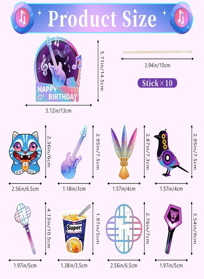Gezan Music Theme Pink Purple Birthday Cake Topper Cartoon Cake Decorations Princess Party Decorations Happy Birthday Cupcake Cake Toppers for Girl - Image 2