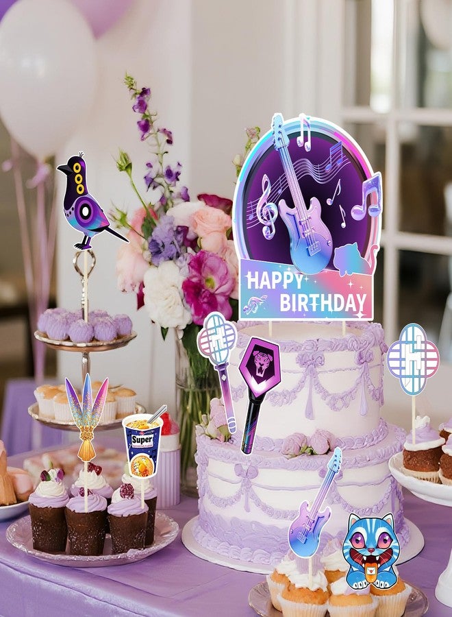 Gezan Music Theme Pink Purple Birthday Cake Topper Cartoon Cake Decorations Princess Party Decorations Happy Birthday Cupcake Cake Toppers for Girl - Image 5