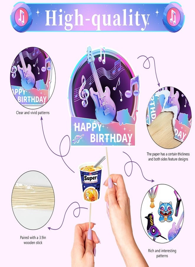 Gezan Music Theme Pink Purple Birthday Cake Topper Cartoon Cake Decorations Princess Party Decorations Happy Birthday Cupcake Cake Toppers for Girl - Image 3