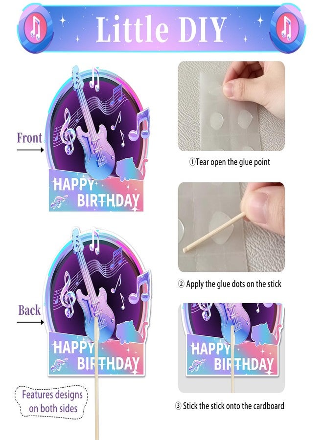 Gezan Music Theme Pink Purple Birthday Cake Topper Cartoon Cake Decorations Princess Party Decorations Happy Birthday Cupcake Cake Toppers for Girl - Image 4
