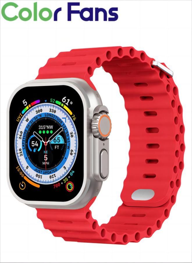 Color Fans Apple Watch Ultra Ocean Band 49mm 45mm 44mm 42mm for Men Women, Soft Silicone Sport Band Replacement Strap for Apple Watch Ultra iWatch Series 8 7 SE 6 5 4 3 2 1 Red - Image 1