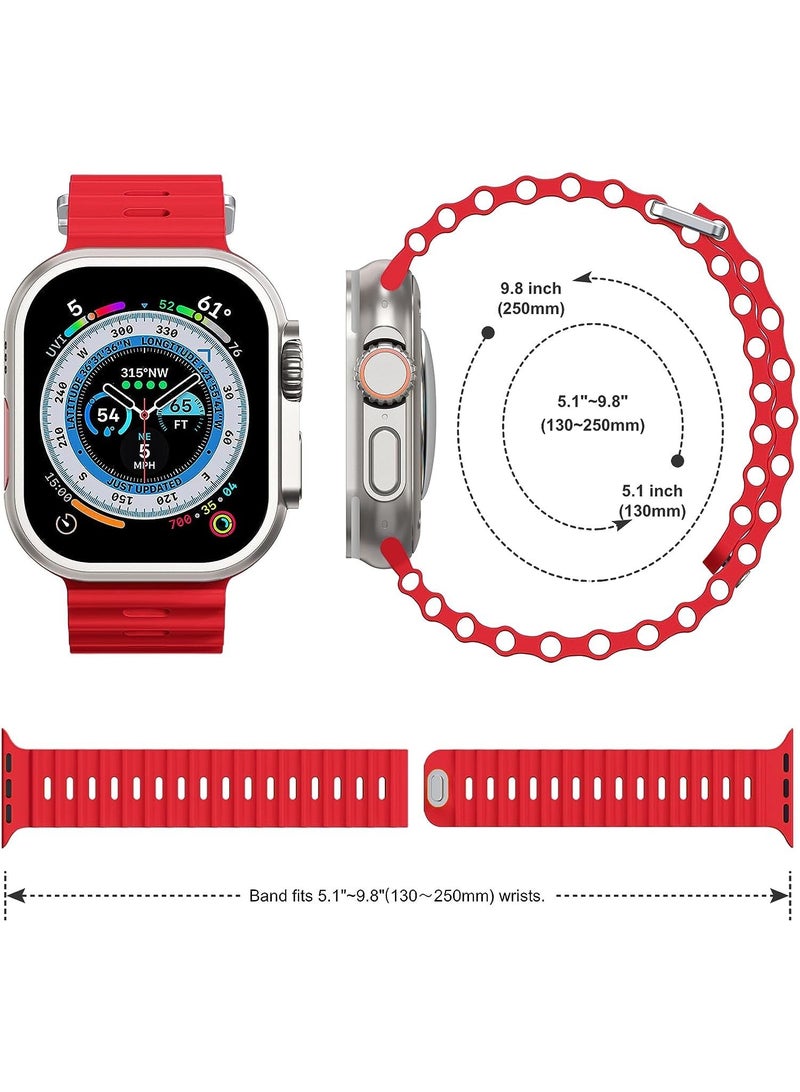 Color Fans Apple Watch Ultra Ocean Band 49mm 45mm 44mm 42mm for Men Women, Soft Silicone Sport Band Replacement Strap for Apple Watch Ultra iWatch Series 8 7 SE 6 5 4 3 2 1 Red - Image 5