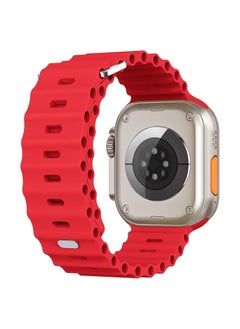 Color Fans Apple Watch Ultra Ocean Band 49mm 45mm 44mm 42mm for Men Women, Soft Silicone Sport Band Replacement Strap for Apple Watch Ultra iWatch Series 8 7 SE 6 5 4 3 2 1 Red  - Image 2