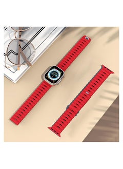 Color Fans Apple Watch Ultra Ocean Band 49mm 45mm 44mm 42mm for Men Women, Soft Silicone Sport Band Replacement Strap for Apple Watch Ultra iWatch Series 8 7 SE 6 5 4 3 2 1 Red  - Image 3