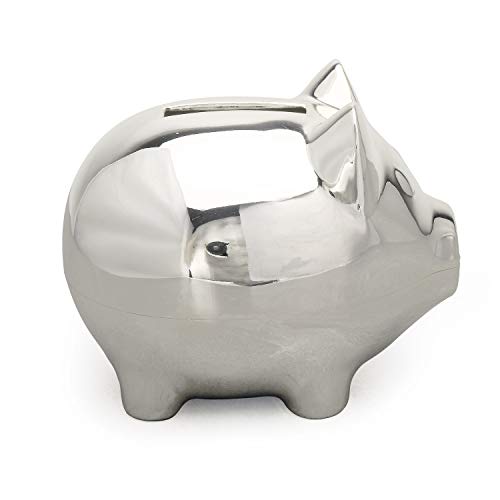 K COOL Vintage Tiny Piggy Bank Creative Metal Alloy Cartoon Money Bank Cute Coin Bank Pig Penny Coin Saving Pot Box with Stopper for Boy Kid TinyShiny Silver - Image 1