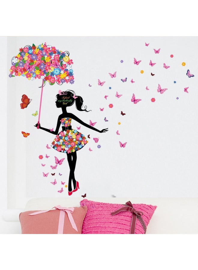 Flower Fairy Butterfly Girl Wall Stickers Colorful Umbrella Decals Room Nursery Bedroom Decor - Image 4