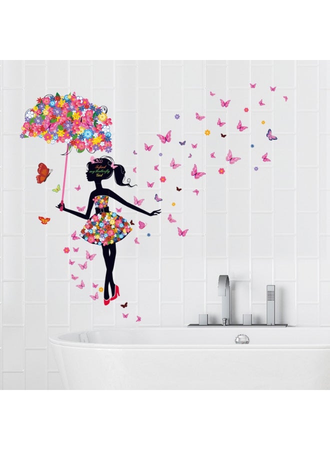 Flower Fairy Butterfly Girl Wall Stickers Colorful Umbrella Decals Room Nursery Bedroom Decor - Image 3