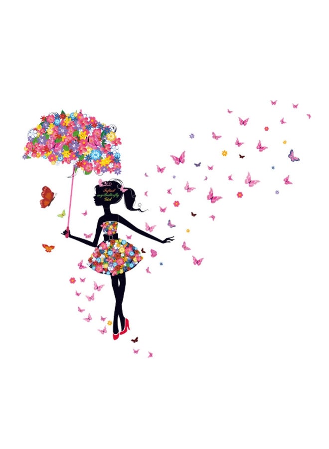 Flower Fairy Butterfly Girl Wall Stickers Colorful Umbrella Decals Room Nursery Bedroom Decor - Image 1