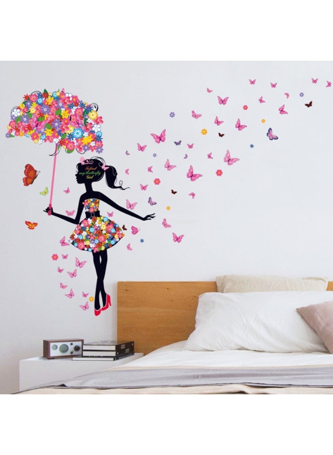 Flower Fairy Butterfly Girl Wall Stickers Colorful Umbrella Decals Room Nursery Bedroom Decor - Image 2
