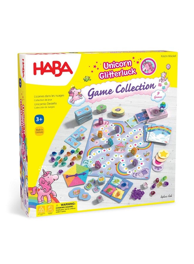 HABA Unicorn Glitterluck 9 Game Collection - Board Game Collection Fun Kids Games 4-8, Unicorn Toys & Games for Family Game Time - Image 1