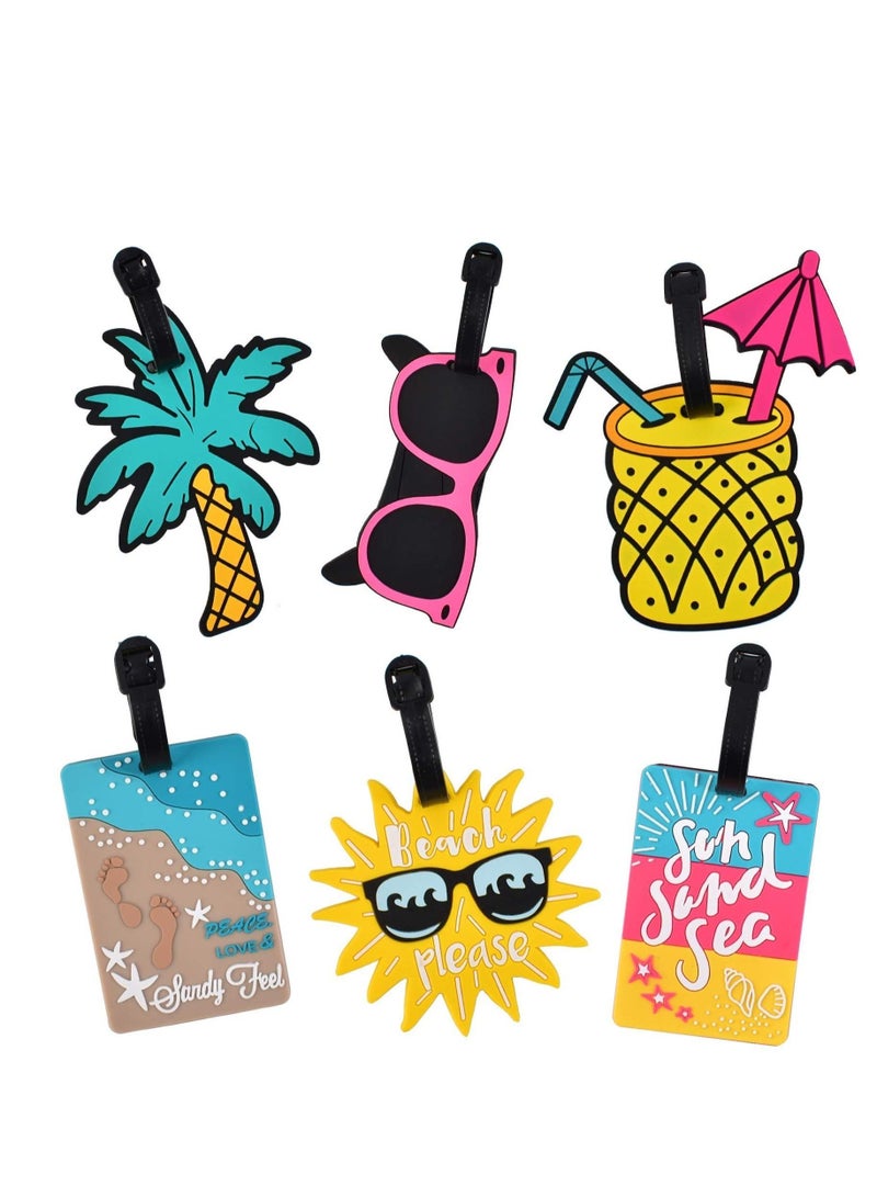 6Pcs Luggage Tag, Waterproof ID Tag Multicolor Aircraft Suitcase Identification Tag with Loop, Cute Summer Beach Vacation Travel Theme, Plastic Luggage for Women, Suitcase for Men - Image 1