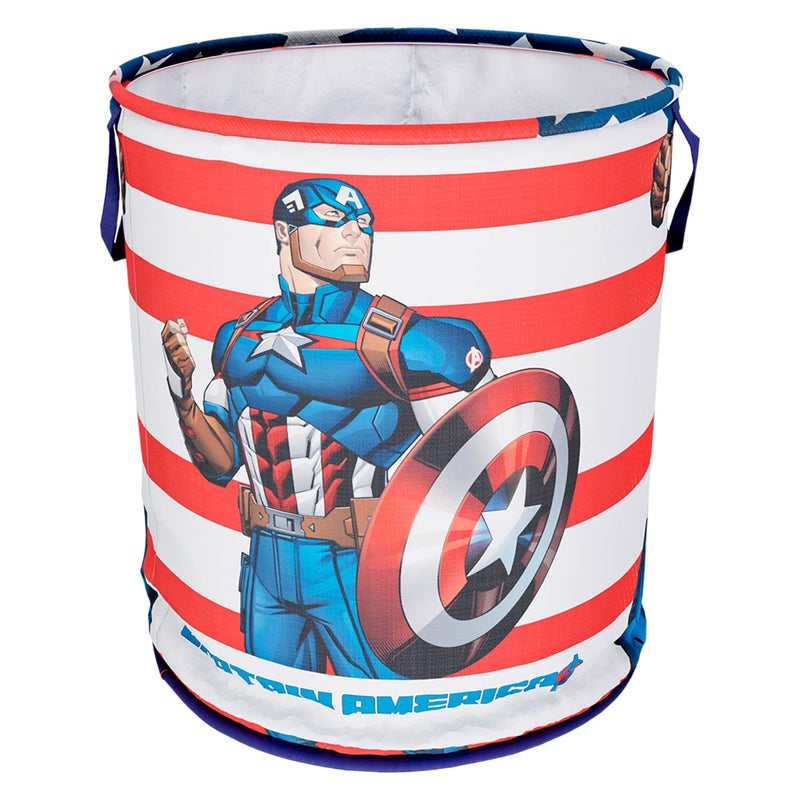 Kuber Industries Marvel Captain America Print Round Laundry BasketPolyester Clothes HamperWaterproof Foldable Round Laundry Bag with Handle45 LtrBlue - Image 1