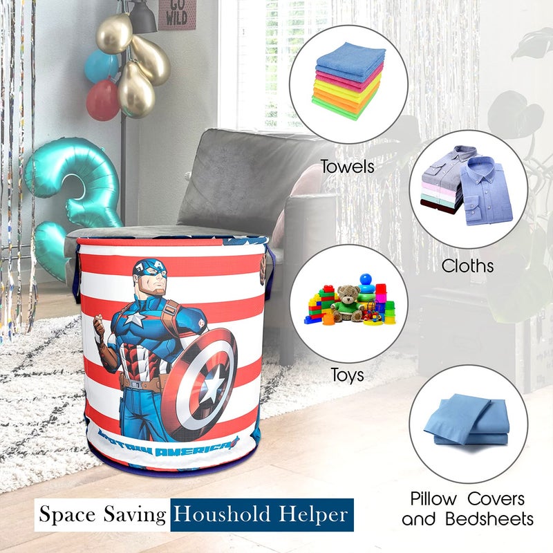 Kuber Industries Marvel Captain America Print Round Laundry BasketPolyester Clothes HamperWaterproof Foldable Round Laundry Bag with Handle45 LtrBlue - Image 4