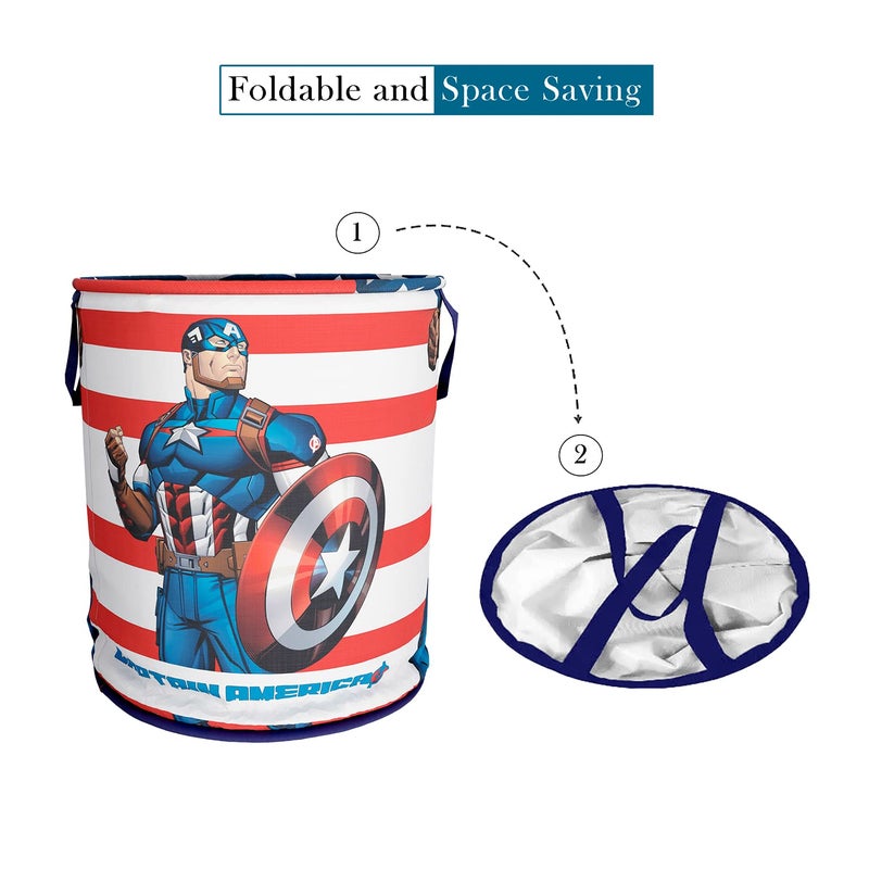 Kuber Industries Marvel Captain America Print Round Laundry BasketPolyester Clothes HamperWaterproof Foldable Round Laundry Bag with Handle45 LtrBlue - Image 3