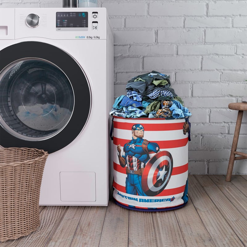 Kuber Industries Marvel Captain America Print Round Laundry BasketPolyester Clothes HamperWaterproof Foldable Round Laundry Bag with Handle45 LtrBlue - Image 5