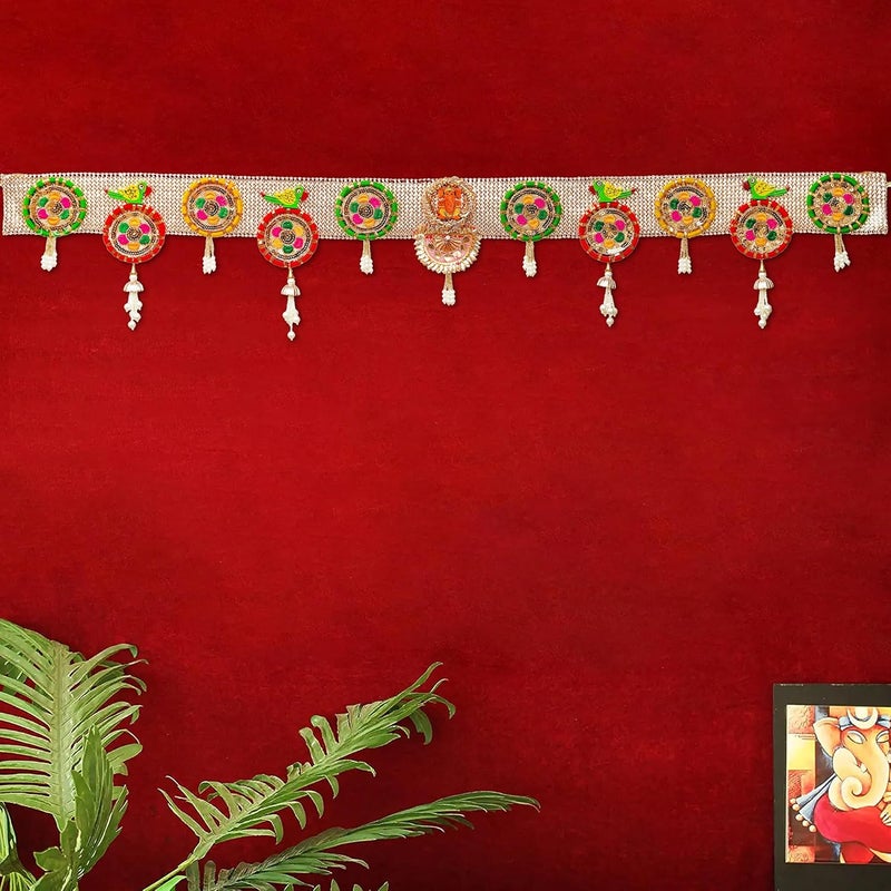 Webelkart Premium Gota Flower with Ganesha Wall Hanging Handmade Door Hanging/Bandarwal/Toran for Door, Traditional Bandarwal for Door, (41" inches Length) Multicolour Diwali Decor Item - Image 1
